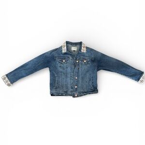 Denim Jacket with Patterned Collar